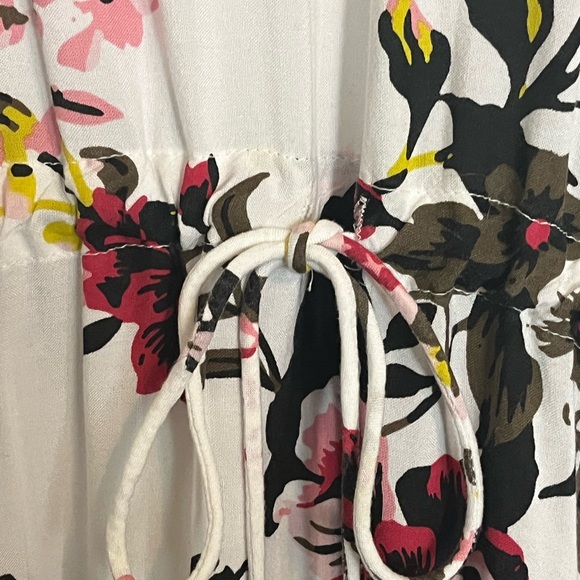 Here & Now Floral Printed Maxi Caftan Coverup Drawstring Cinched Waist - Picture 5 of 12